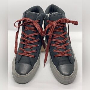 Women’s Size 6 Dark Grey Nubuck Converse Hightops w/ Red/Black Laces